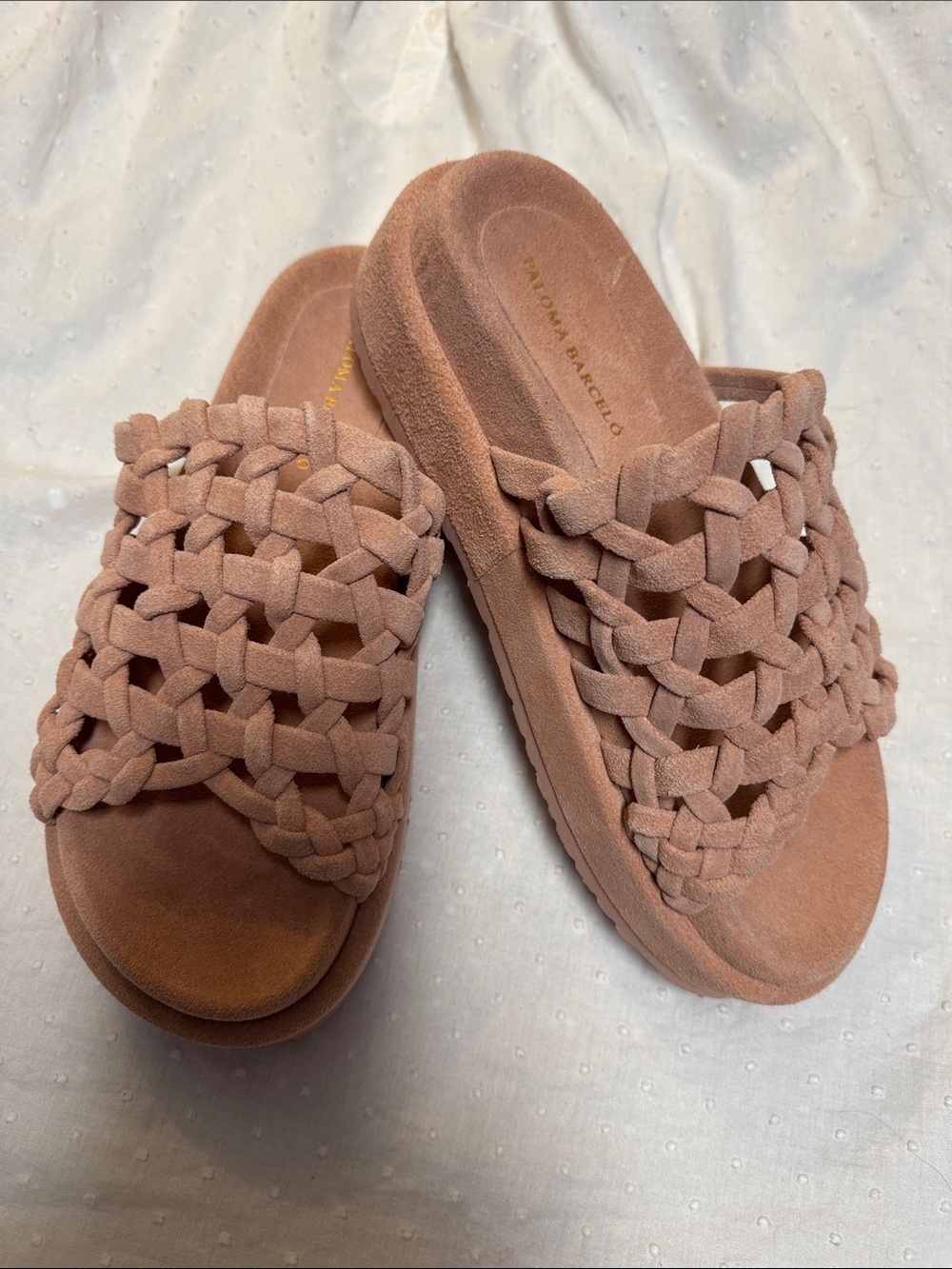 Free People Woven Suede Slide Sandals in Blush - Women